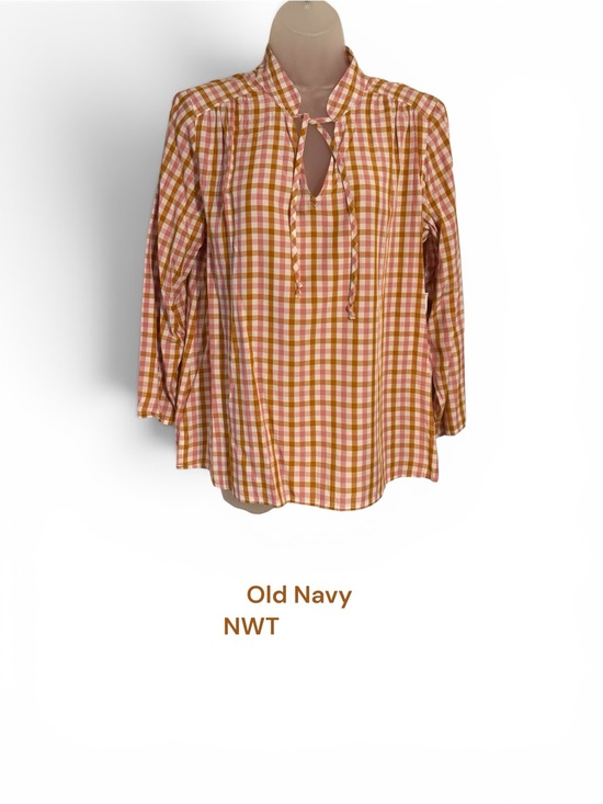 Old Navy Tops - NWT Old Navy Pink/Tan Plaid Tie-Neck Top MEDIUM #G